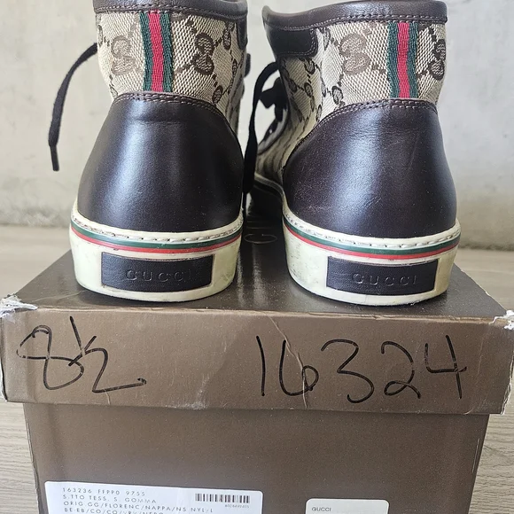Gucci Mens Brown High-Top Sneakers 10 1/2 - Picture 5 of 6